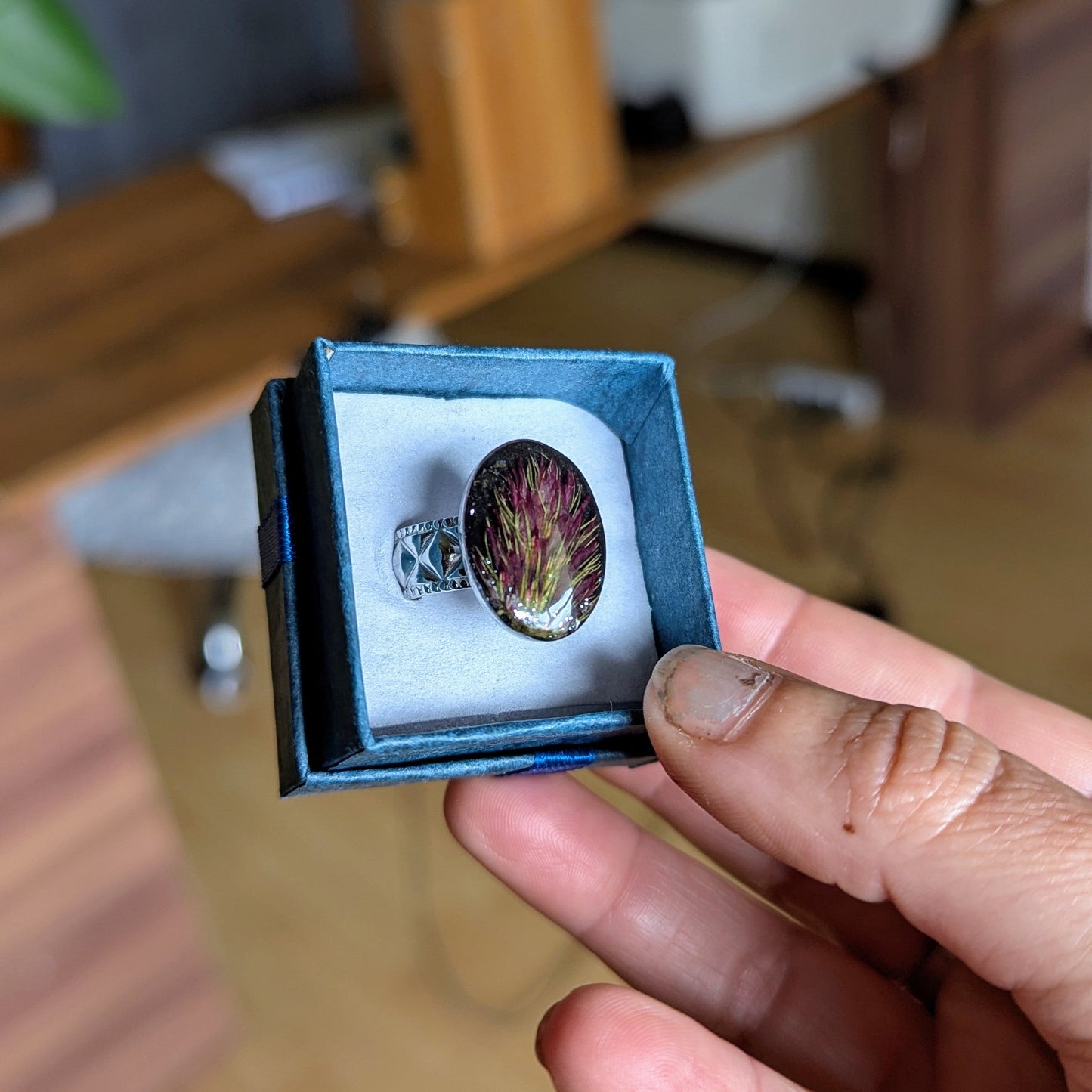 bague trèfle incarnat fleur séchée