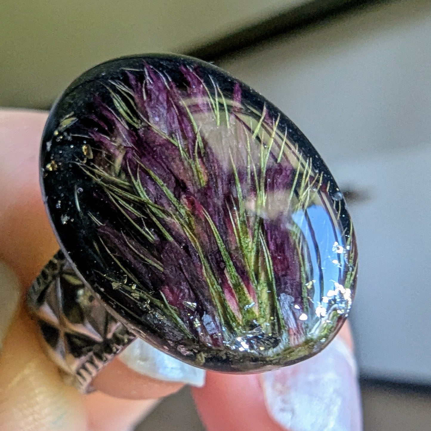 bague trèfle incarnat fleur séchée