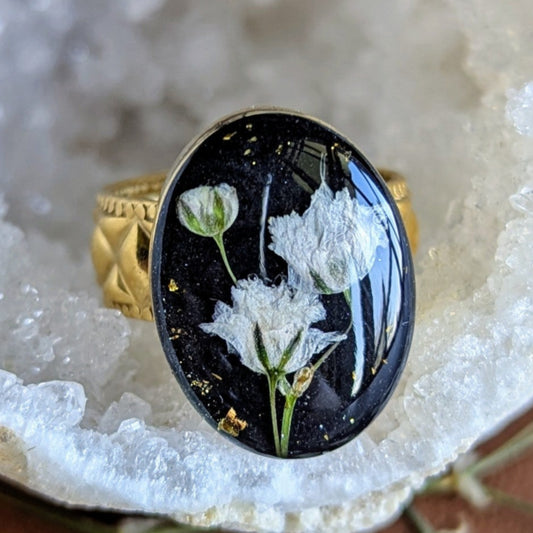 bague ovale gypsophile blanc noir