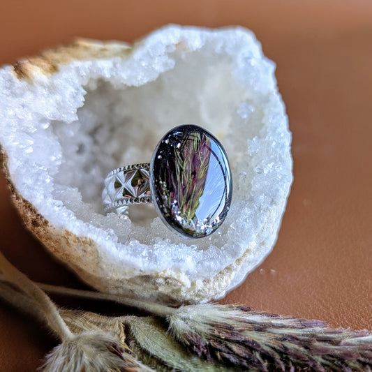 bague trèfle incarnat fleur séchée
