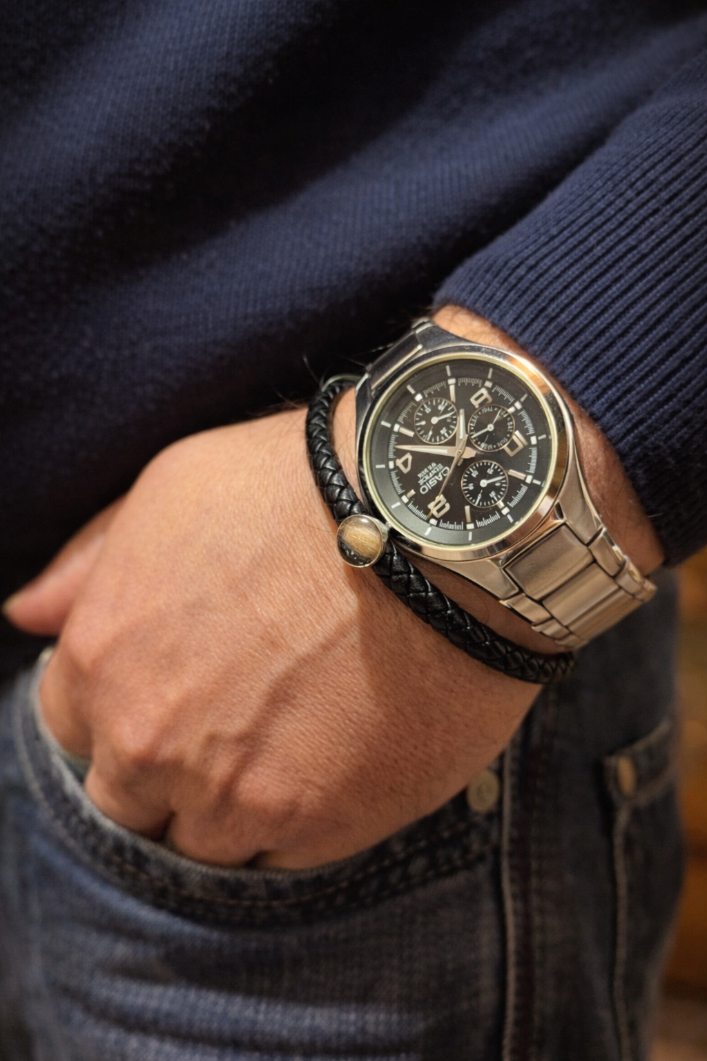 Bracelet "Memorys" homme fait main en cuir tressé avec souvenirs animaux