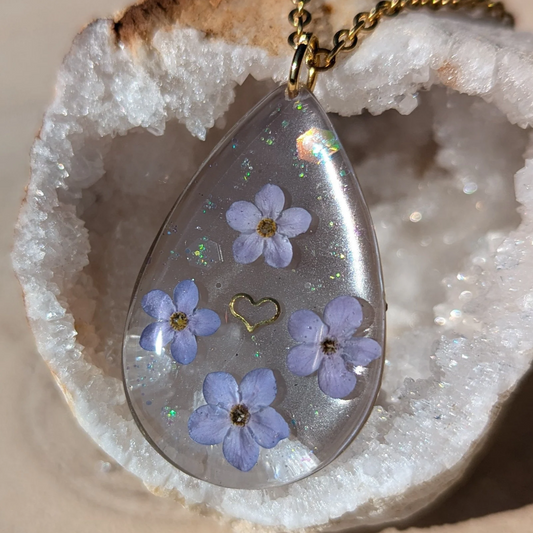 collier myosotis goutte doré