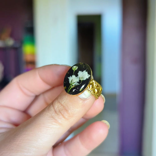 bague ovale gypsophile blanc et noir