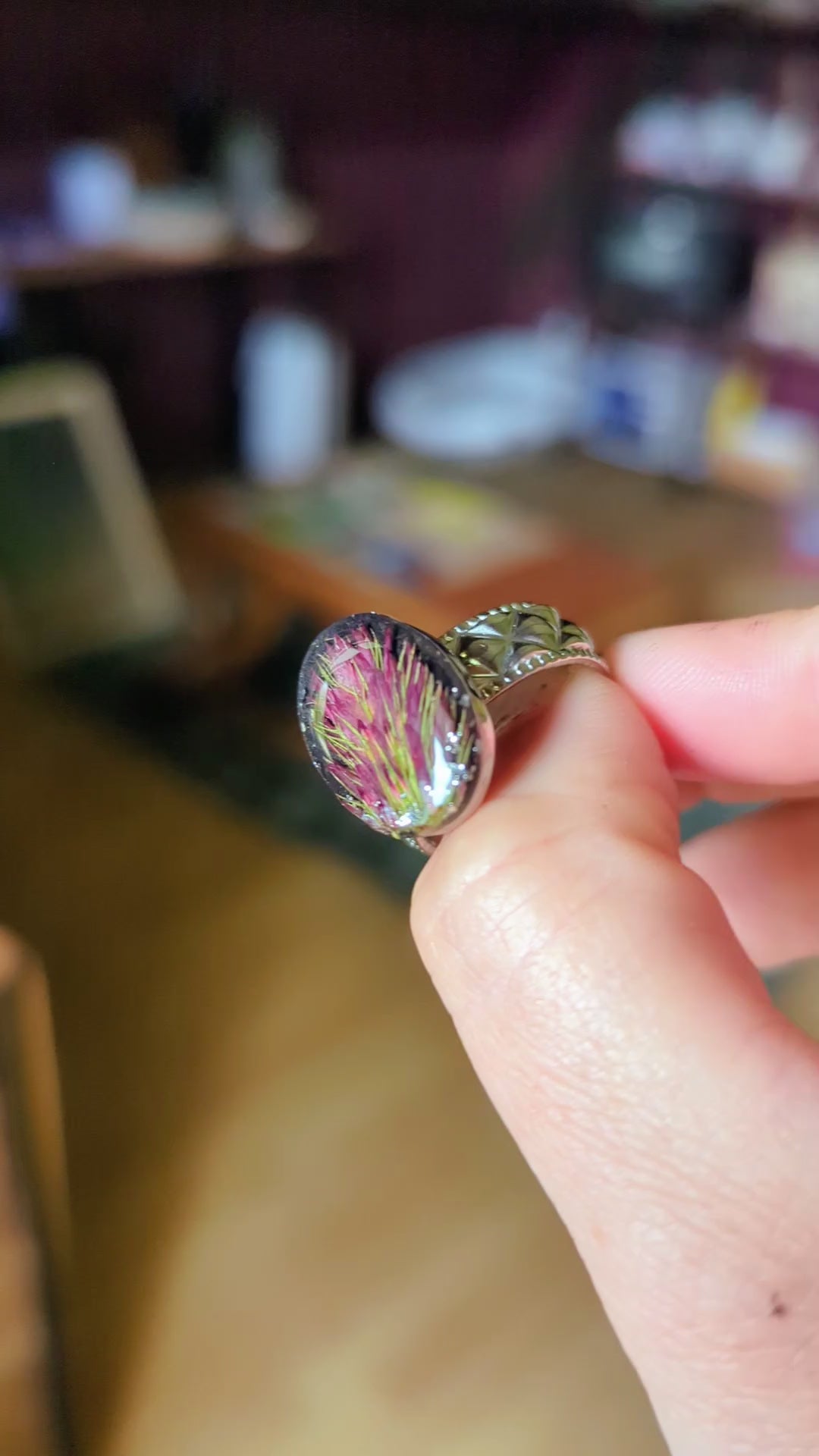 bague trèfle incarnat fleur séchée