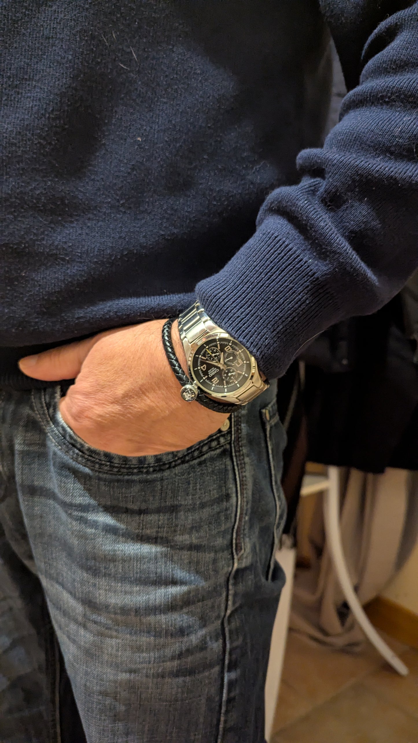 Bracelet "Cosmos" homme fait main en cuir tressé avec cendres animaux