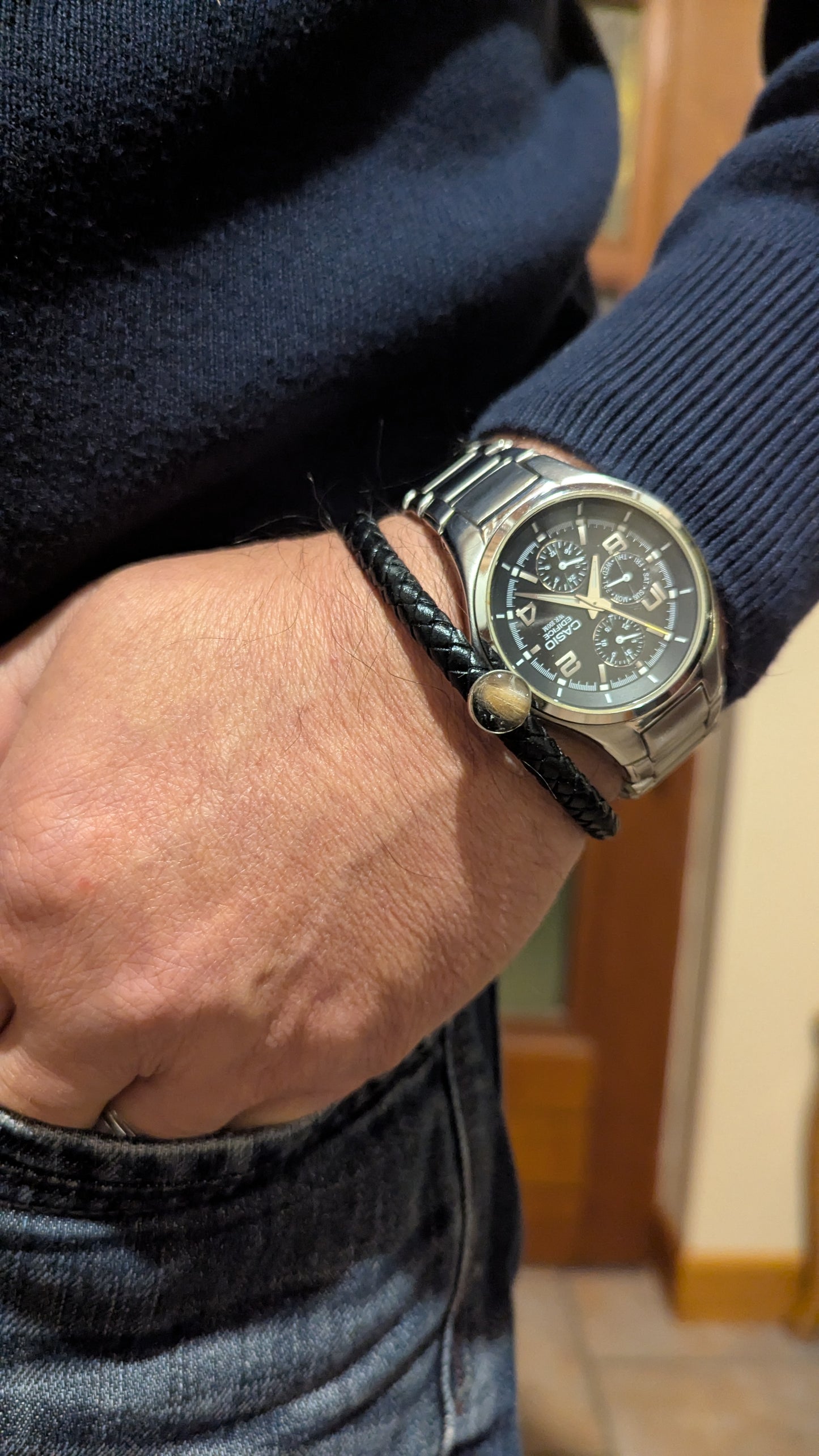 Bracelet "Memorys" homme fait main en cuir tressé avec souvenirs animaux