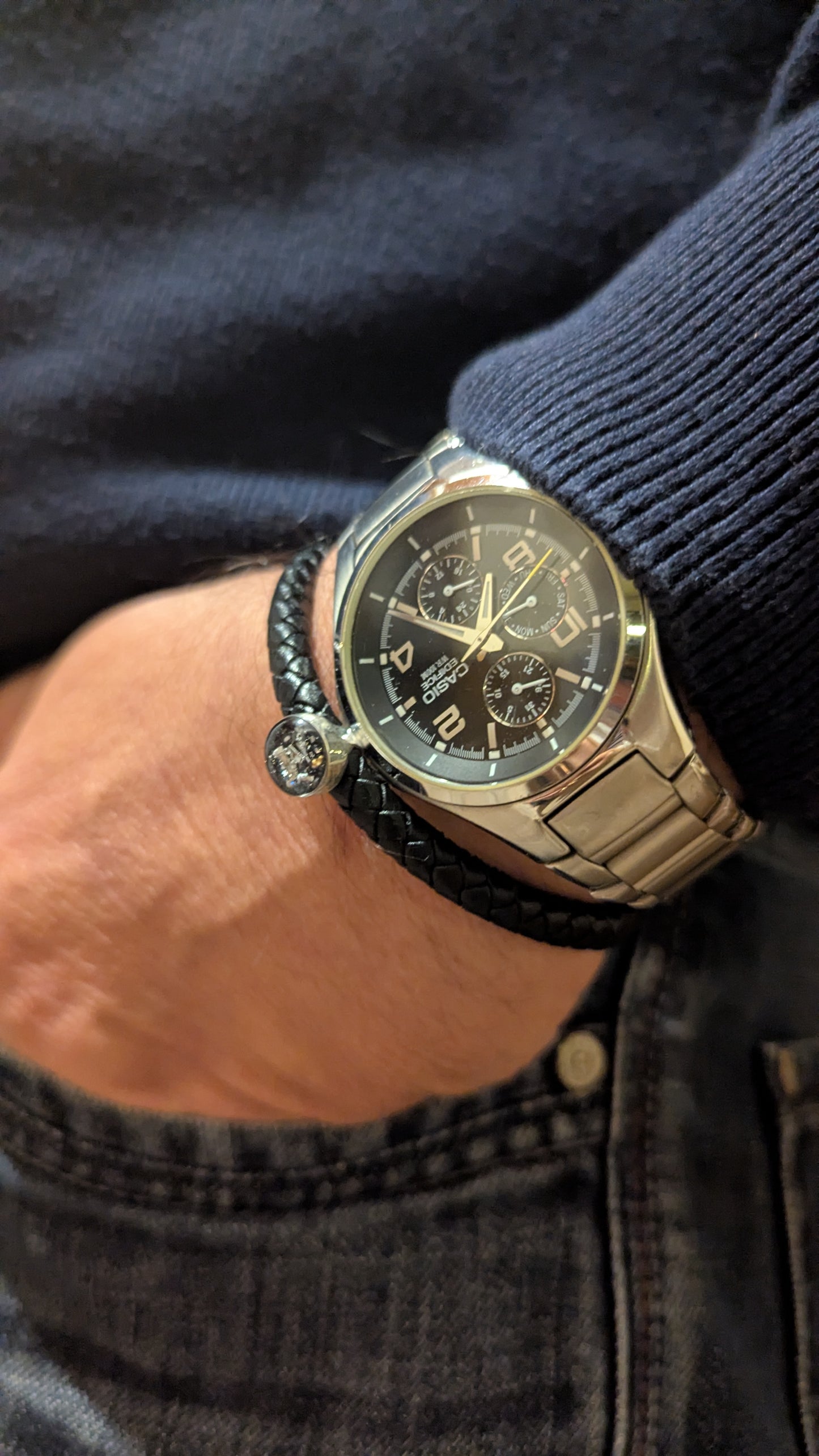 Bracelet "Cosmos" homme fait main en cuir tressé avec cendres animaux