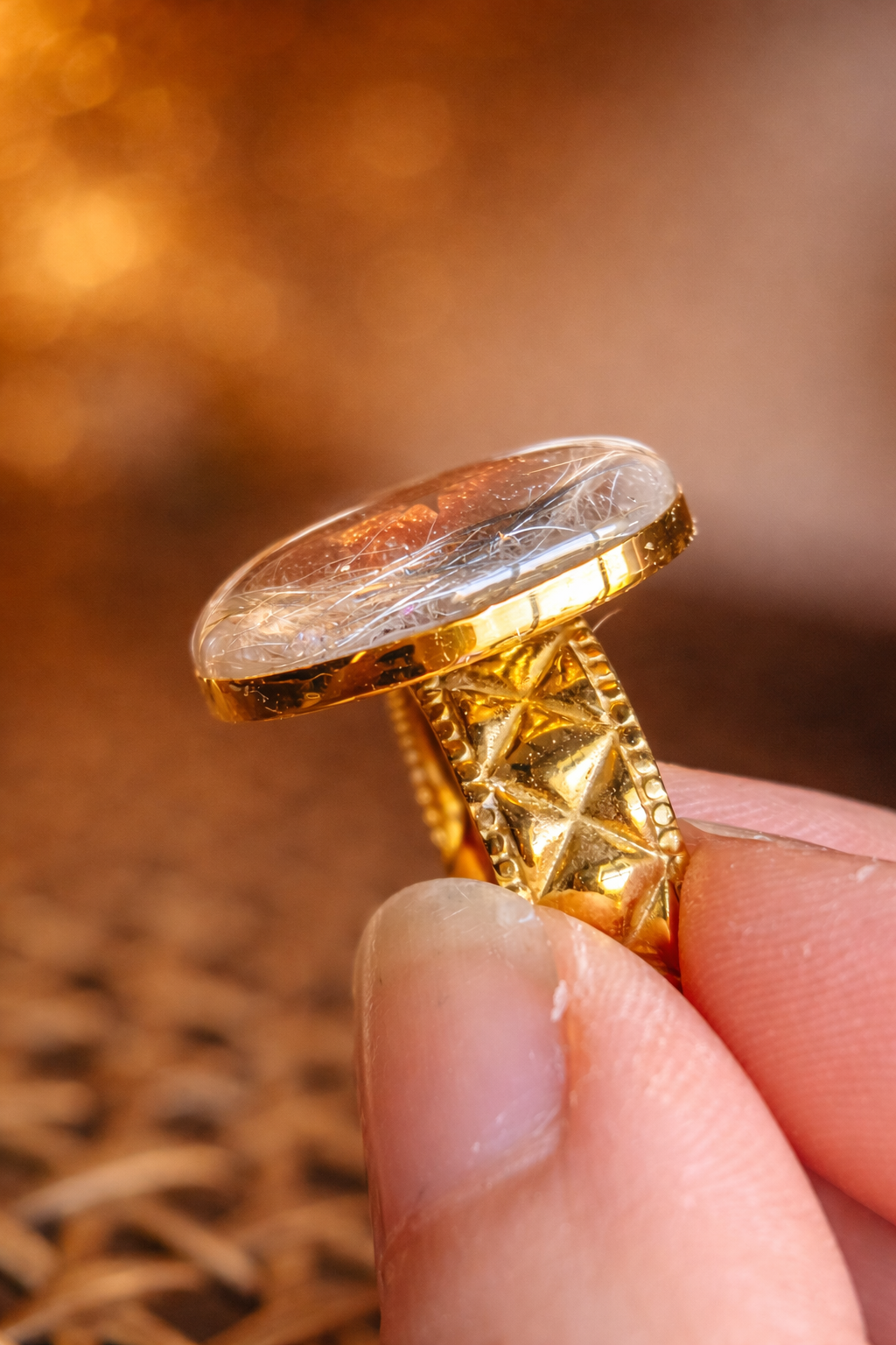 Bague souvenir animal L'intuitive dorée en acier inox avec inclusion de poils ou cendres — vue 8