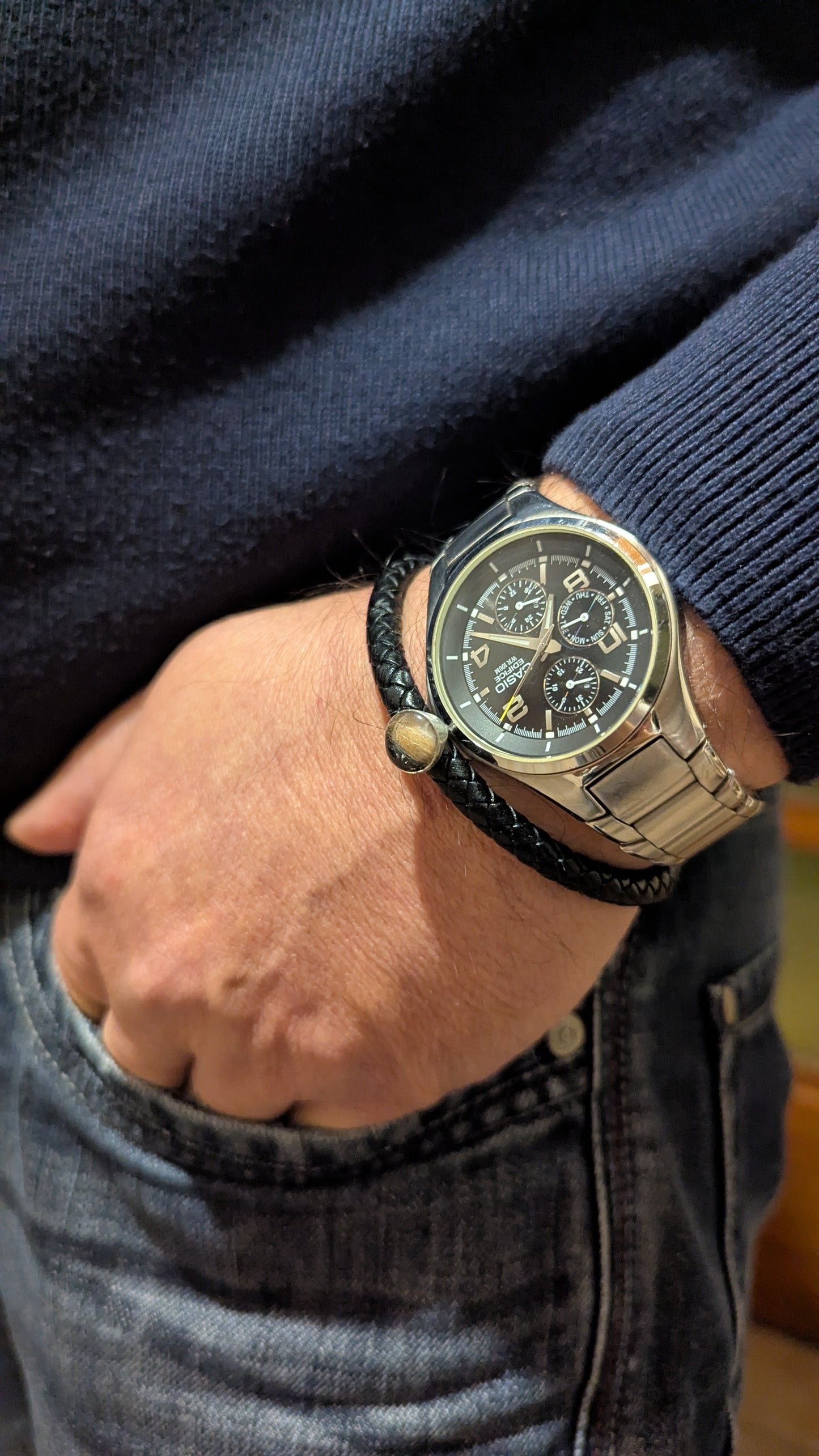 Bracelet "Memorys" homme fait main en cuir tressé avec souvenirs animaux