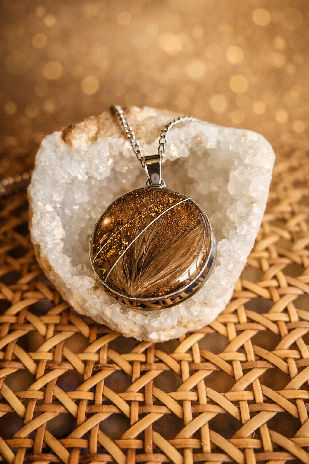 Collier souvenir réversible L'intuitif en acier inox ou or laminé 14k avec poils et cendres d'animal — vue 27